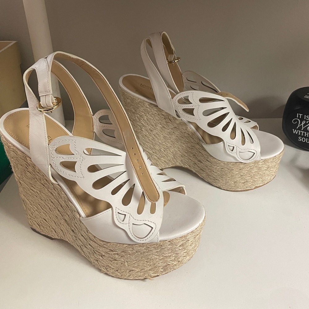 White Women's Espadrille Wedge Sandals - Slingback Platform